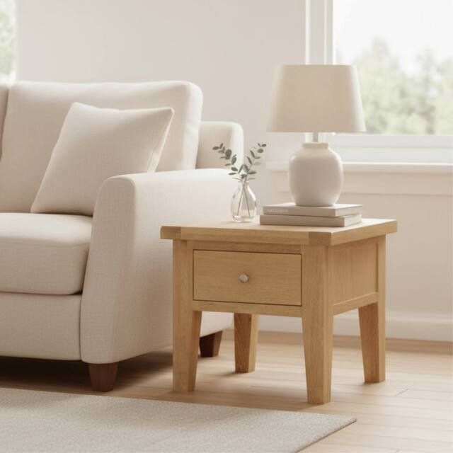 Home Source Bedroom Solid Wooden 1 Drawer Side Lamp Table Bedside Cabinet Oak Top in Light Oak - image 1