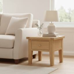 Home Source Bedroom Solid Wooden 1 Drawer Side Lamp Table Bedside Cabinet Oak Top in Light Oak - thumbnail 1