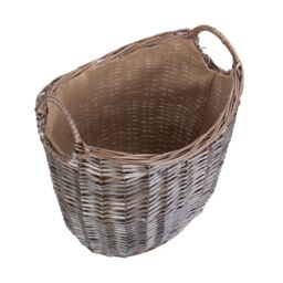 Red Hamper Wicker Scoop Neck Antique Wash Hessian Lined Log Basket in Brown - thumbnail 3