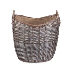 Red Hamper Wicker Scoop Neck Antique Wash Hessian Lined Log Basket in Brown - thumbnail 2