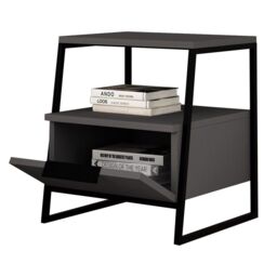 FWStyle Dark Grey 1 Door Bedside Table Nightstand Black Metal - thumbnail 3