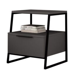 FWStyle Dark Grey 1 Door Bedside Table Nightstand Black Metal - thumbnail 2