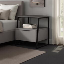 FWStyle Dark Grey 1 Door Bedside Table Nightstand Black Metal - thumbnail 1