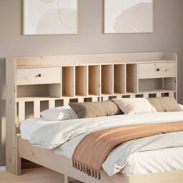 Berkfield Home Headboard with Storage 180 cm Solid Wood Pine in Light Tan - thumbnail 2
