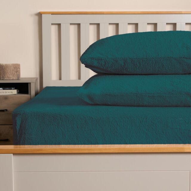 OHS Teddy Fleece Thermal Fitted Bed Sheet in Teal - Size: Single Fitted - image 1