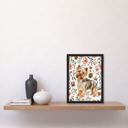 Artery8 Yorkshire Terrier Dog Lover Pink Floral Pattern Framed Wall Art - Size: A4 - thumbnail 4