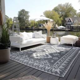 THE RUGS Dynamic Reversible Indoor & Outdoor Rug Polypropylene Oriental Rug in Grey - Size: 80 cm x 150 cm - thumbnail 7