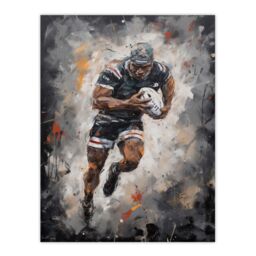 "Artery8 Wall Art Print Rugby Fan Artwork World Cup Forward With Ball Action Painting For Him Man Cave Poster in Grey - Size: W24"" x H32""" - thumbnail 1