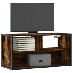 Berkfield Home TV Cabinet Smoked Oak 80x31x39.5 cm Engineered Wood & Metal in Brown - thumbnail 1