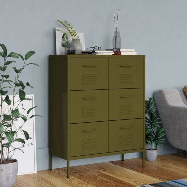 Berkfield Home Drawer Cabinet Olive Green 80x35x101.5 cm Steel - image 1