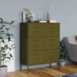 Berkfield Home Drawer Cabinet Olive Green 80x35x101.5 cm Steel - thumbnail 1