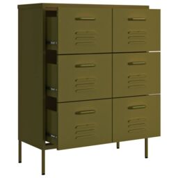 Berkfield Home Drawer Cabinet Olive Green 80x35x101.5 cm Steel - thumbnail 6