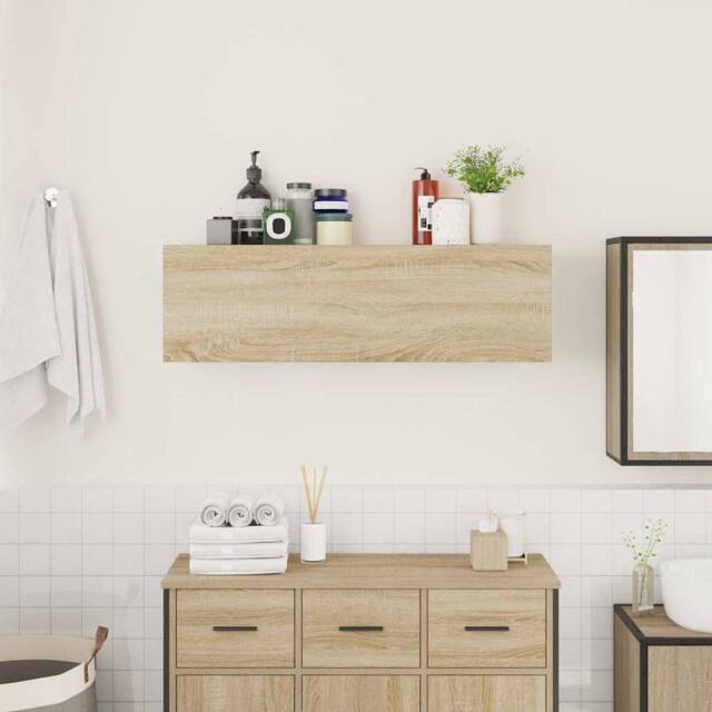 Berkfield Home Decorative Bathroom Wall Cabinet Sonoma Oak 100x25x30 cm Engineer in Light Brown - Size: 100 x 25 x 30 cm - image 1