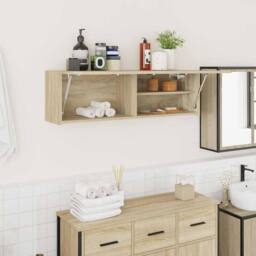 Berkfield Home Decorative Bathroom Wall Cabinet Sonoma Oak 100x25x30 cm Engineer in Light Brown - Size: 100 x 25 x 30 cm - thumbnail 2