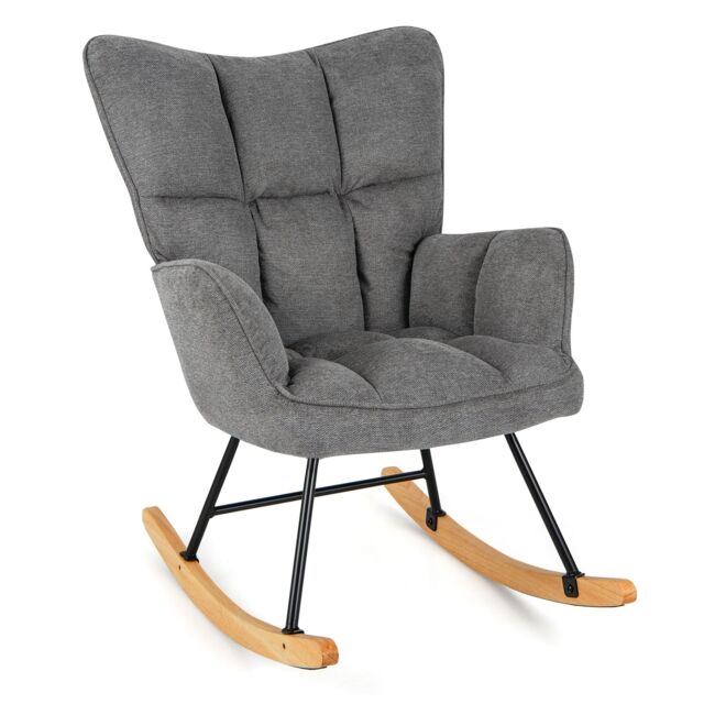 Gymax Linen Rocking Chair Accent Chair With High Backrest & Padded Armrests in Dark Grey - image 1