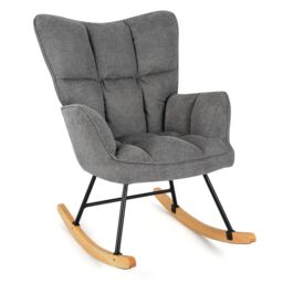 Gymax Linen Rocking Chair Accent Chair With High Backrest & Padded Armrests in Dark Grey