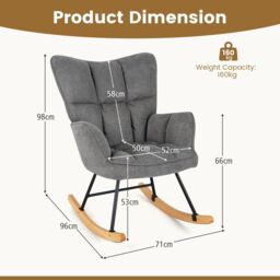 Gymax Linen Rocking Chair Accent Chair With High Backrest & Padded Armrests in Dark Grey - thumbnail 3