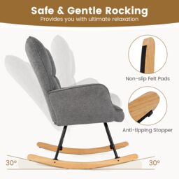 Gymax Linen Rocking Chair Accent Chair With High Backrest & Padded Armrests in Dark Grey - thumbnail 6