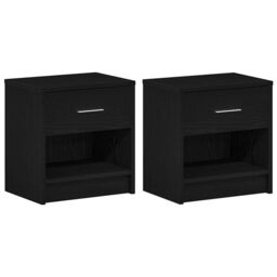 Berkfield Home Bedside Cabinets 2 pcs with Drawer Black 39x28x41 cm in Grey - Size: 39 x 28 x 41 cm - thumbnail 2