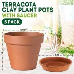 Green Thumbz 10cm Terracotta Plant Pots with Saucer for Flowers, Herbs & Plants - Pack of 6 - Size: Medium - thumbnail 2