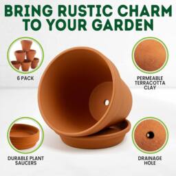 Green Thumbz 10cm Terracotta Plant Pots with Saucer for Flowers, Herbs & Plants - Pack of 6 - Size: Medium - thumbnail 4