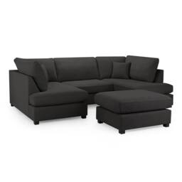Furnishings For Less UK California Classic Fabric Black U shaped 6 Seater Sofa + Footstool - thumbnail 5
