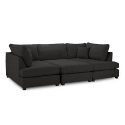 Furnishings For Less UK California Classic Fabric Black U shaped 6 Seater Sofa + Footstool - thumbnail 7