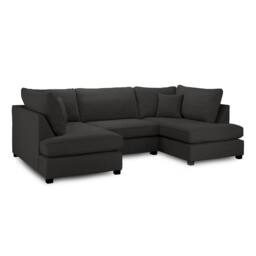 Furnishings For Less UK California Classic Fabric Black U shaped 6 Seater Sofa + Footstool - thumbnail 2