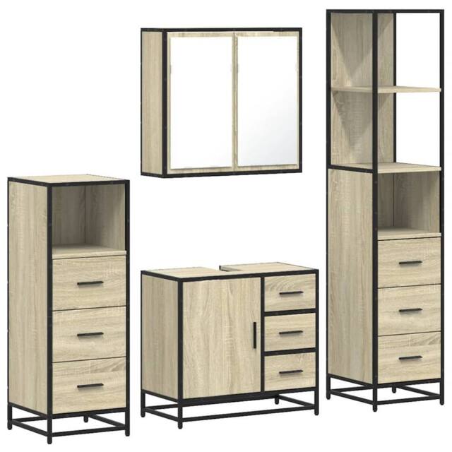 Berkfield Home 4¬†Piece Bathroom Furniture Set¬†Sonoma Oak Engineered Wood in Light Brown - image 1