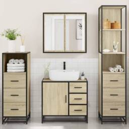 Berkfield Home 4¬†Piece Bathroom Furniture Set¬†Sonoma Oak Engineered Wood in Light Brown - thumbnail 4