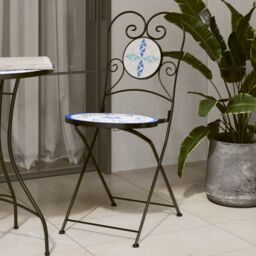 Berkfield Home Bistro Chairs Foldable 2 pcs Blue & White Ceramic