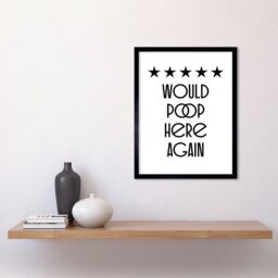 "Artery8 Wall Art Print Funny Toilet Review Sign Five Stars Would Poop Here Again Funny Bathroom Decor Art Framed in Black - Size: W12"" x H16""" - thumbnail 2