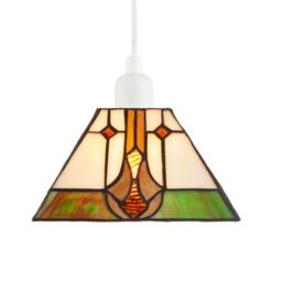 Happy Homewares Designer Art Denergy savingTiffany Glass Pendant Light Shade in Green & Amber - thumbnail 4