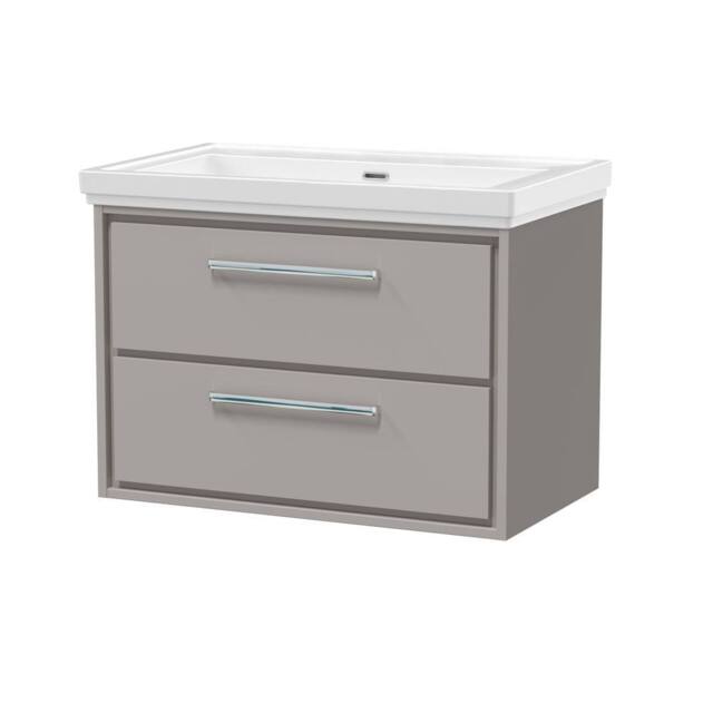 Balterley Modern Wall Hung 2-Drawer Bathroom Vanity, Fireclay Basin, Grey, 800mm in Grey - image 1