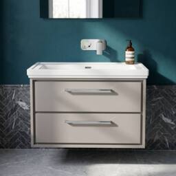 Balterley Modern Wall Hung 2-Drawer Bathroom Vanity, Fireclay Basin, Grey, 800mm in Grey - thumbnail 3