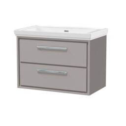 Balterley Modern Wall Hung 2-Drawer Bathroom Vanity, Fireclay Basin, Grey, 800mm in Grey - thumbnail 1