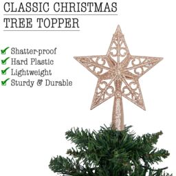 Shatchi Christmas Glitter Star Tree Topper - Sparkling Star Decoration for Xmas Tree - Elegant Christmas Home Décor in Rose Gold - thumbnail 3