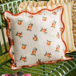 Furn Fruits Oranges Striped Outdoor Cushion in Yellow - Size: 45 cm x 45 cm - thumbnail 1