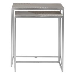 Orsina Set of 2 Rectangular Side Tables, Textured Aluminium Table Tops with Nickel Finish Legs, Sleek Nesting Tables in Silver - thumbnail 3