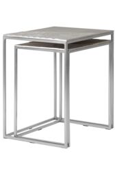 Orsina Set of 2 Rectangular Side Tables, Textured Aluminium Table Tops with Nickel Finish Legs, Sleek Nesting Tables in Silver - thumbnail 4