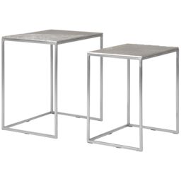 Orsina Set of 2 Rectangular Side Tables, Textured Aluminium Table Tops with Nickel Finish Legs, Sleek Nesting Tables in Silver - thumbnail 1