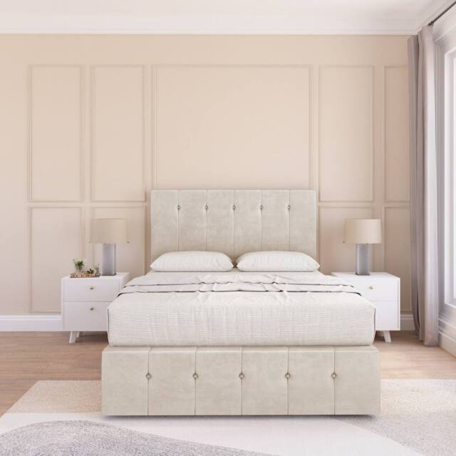 "Sloomy Cambridge Plush Divan Set 2 Drawers - 26"" Headboard-12"" Footboard in Cream - Size: Double" - image 1