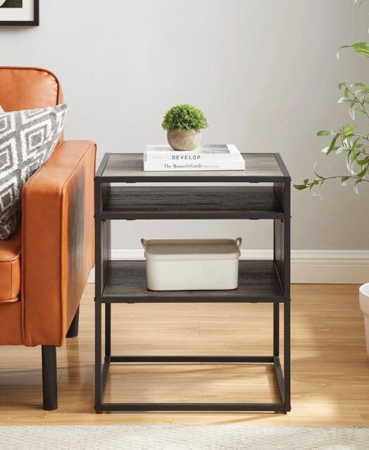 EONLION 51cm Industrial Modern Square Open Shelf Storage Sofa Side End Night Stand Table in Brown - image 1