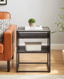 EONLION 51cm Industrial Modern Square Open Shelf Storage Sofa Side End Night Stand Table in Brown - thumbnail 1