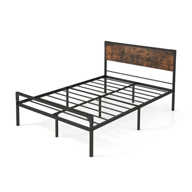 Costway Industrial Double Size Bed Frame Metal Platform Bed with 9 Support Legs in Brown - image 1