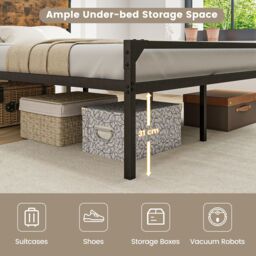 Costway Industrial Double Size Bed Frame Metal Platform Bed with 9 Support Legs in Brown - thumbnail 6