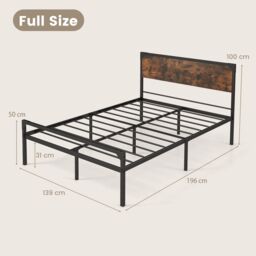 Costway Industrial Double Size Bed Frame Metal Platform Bed with 9 Support Legs in Brown - thumbnail 2