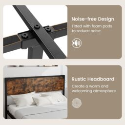 Costway Industrial Double Size Bed Frame Metal Platform Bed with 9 Support Legs in Brown - thumbnail 4
