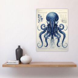 Artery8 Octopus Robot Hybrid Schematic Blueprint Futuristic Secret Complex Arcane Manuscript Gift For Him Man Cave Unframed Wall Art Print Poster - thumbnail 4