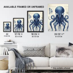 Artery8 Octopus Robot Hybrid Schematic Blueprint Futuristic Secret Complex Arcane Manuscript Gift For Him Man Cave Unframed Wall Art Print Poster - thumbnail 3